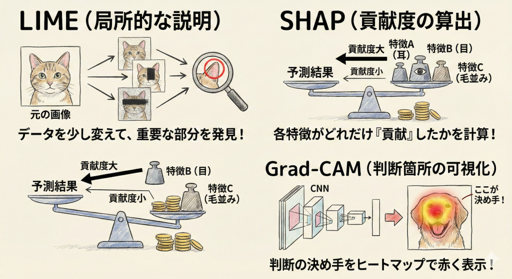 XAI手法の比較イメージ