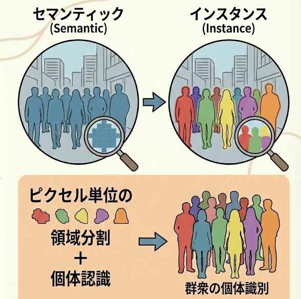 インスタンスセグメンテーションによる個体識別の例