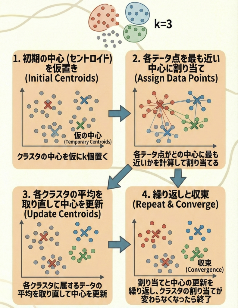 k-means法のアルゴリズム手順