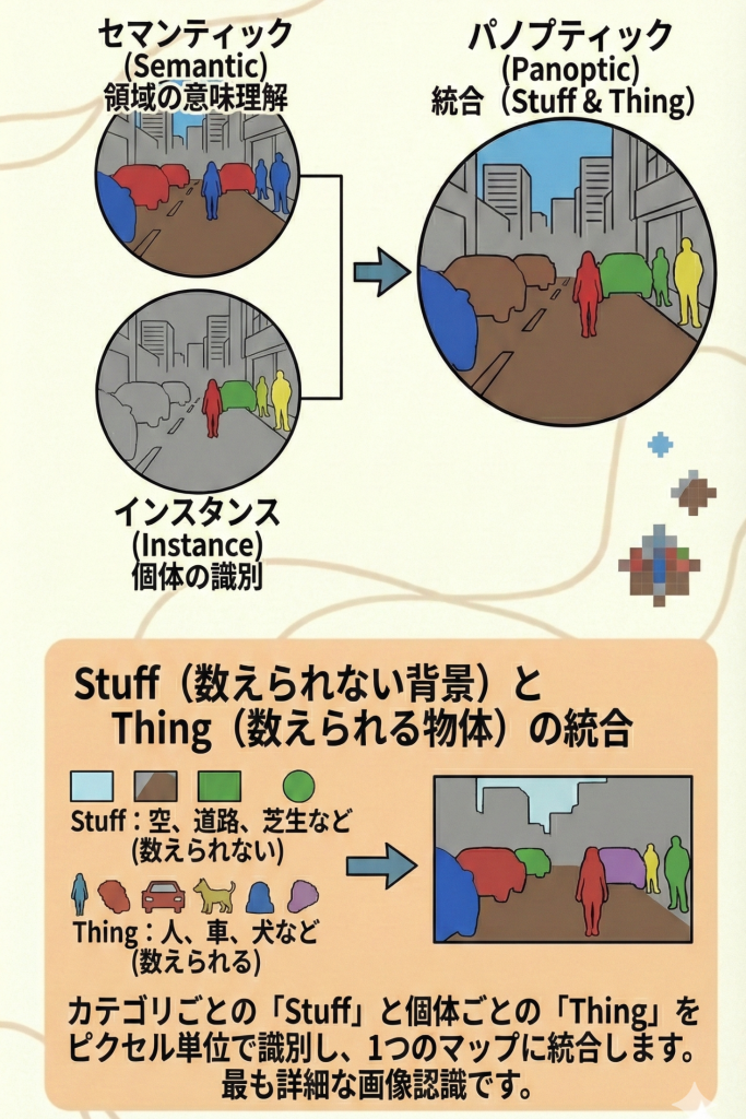 パノプティックセグメンテーションの出力例