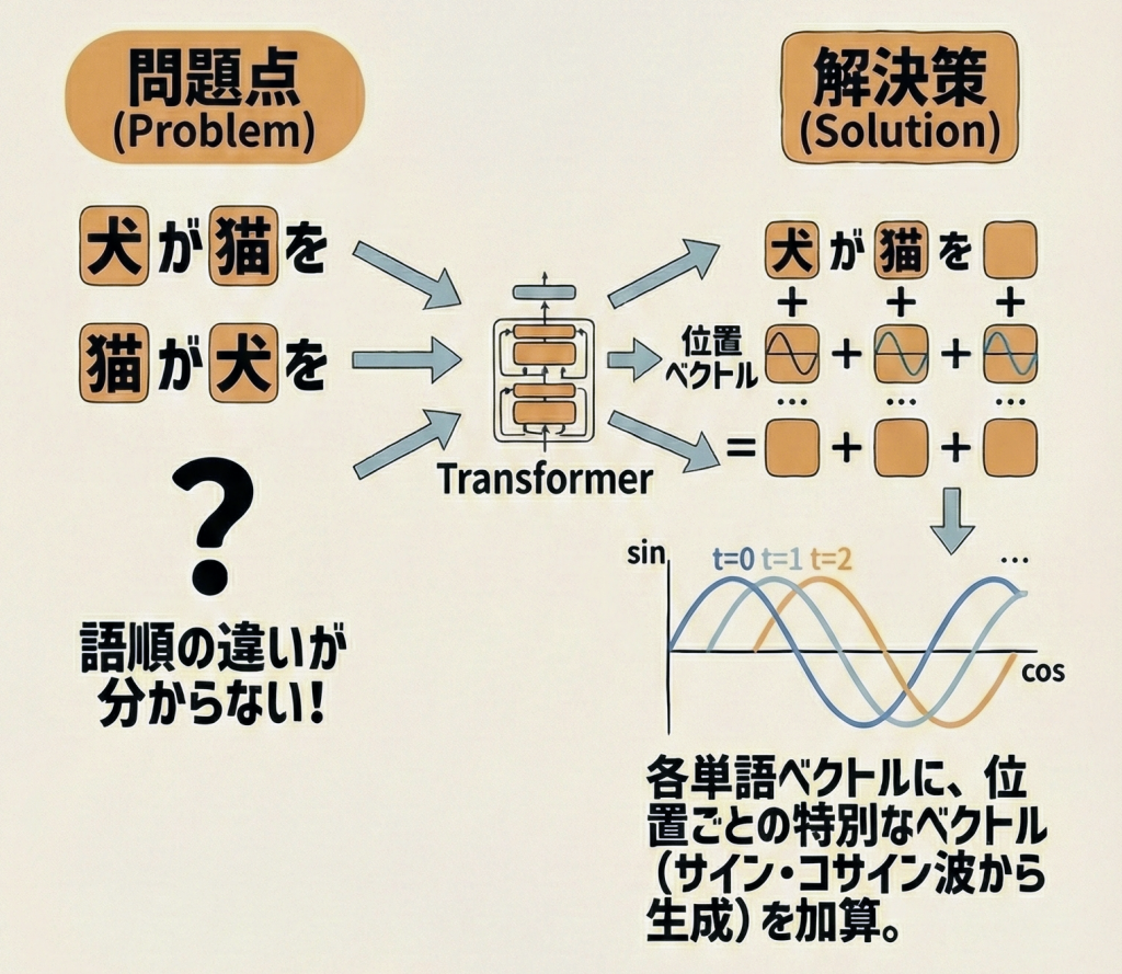 位置エンコーディングの加算イメージ