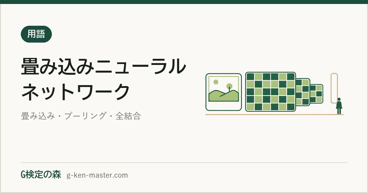 写真から格子状の層を経て結果に至る畳み込みニューラルネットワークの図